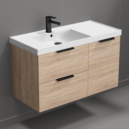 36 Inch Bathroom Vanity, Wall Mounted, Modern, Brown Oak Nameeks LISBON1